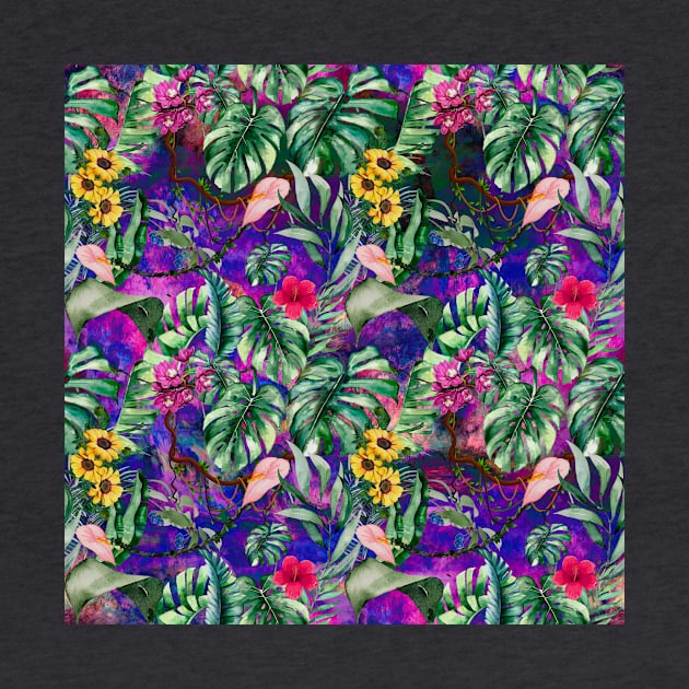 Cute tropical floral leaves botanical illustration, tropical plants,leaves and flowers, dark purple leaves pattern by Zeinab taha